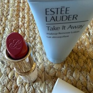 Estee Lauder Pure Color Lipstick in Rouge and a Take it Away makeup remover.
